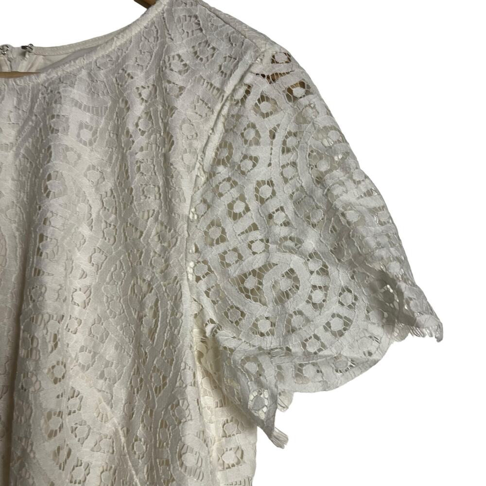 Ann Taylor White Lace Short Sleeve Round Neck Shift Mini Dress Size 10 - Picture 6 of 12